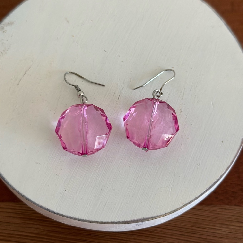 Pink Dangle Earrings Translucent - image 3